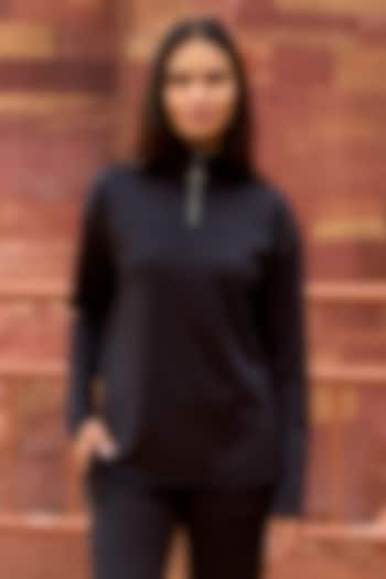 Black Recycled Polyester & Supima Cotton Knit Top by Dash and Dot at Pernia's Pop Up Shop