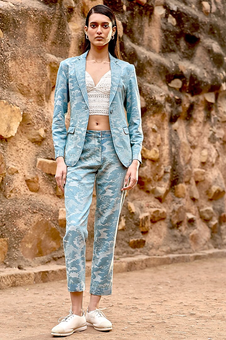 Indigo Cotton Polyester Lyocell Acetic Pants by Dash and Dot at Pernia's Pop Up Shop