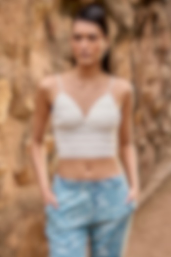 White Cotton Spandex Knitted Bralette by Dash and Dot at Pernia's Pop Up Shop