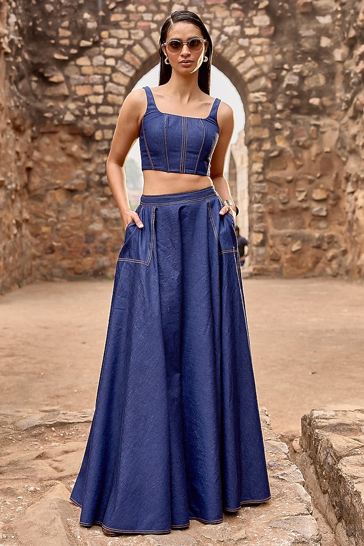 Indigo Cotton Denim Corset Top by Dash and Dot at Pernia's Pop Up Shop