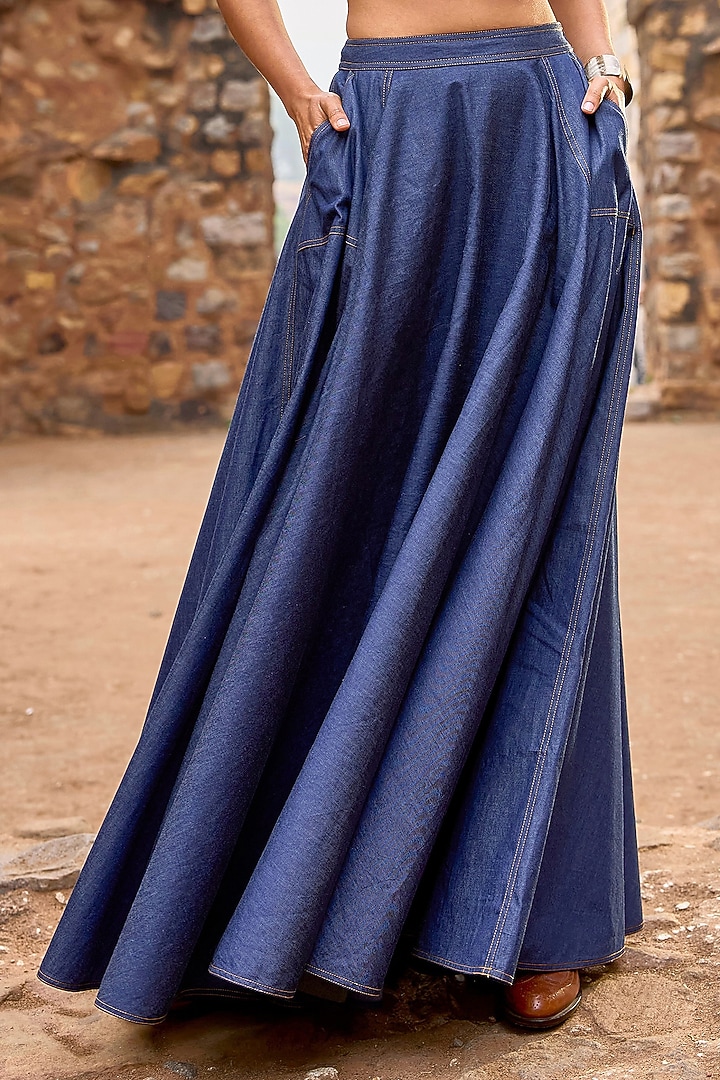 Indigo Cotton Denim Maxi Skirt by Dash and Dot at Pernia's Pop Up Shop