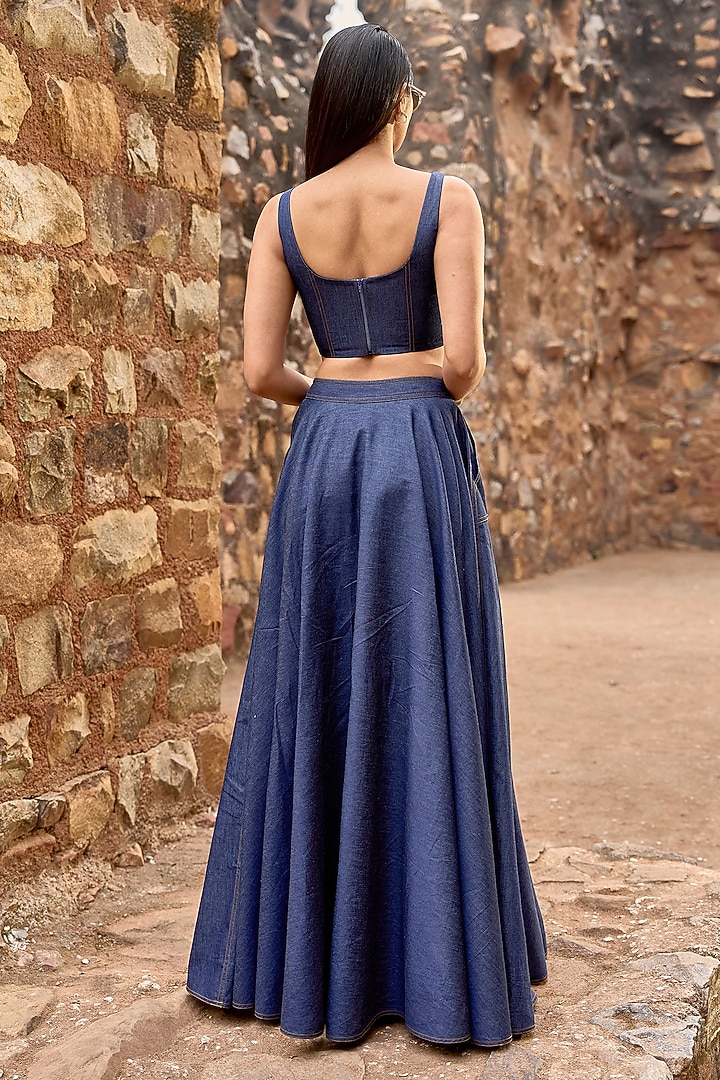 Indigo Cotton Denim Maxi Skirt Set by Dash and Dot at Pernia's Pop Up Shop