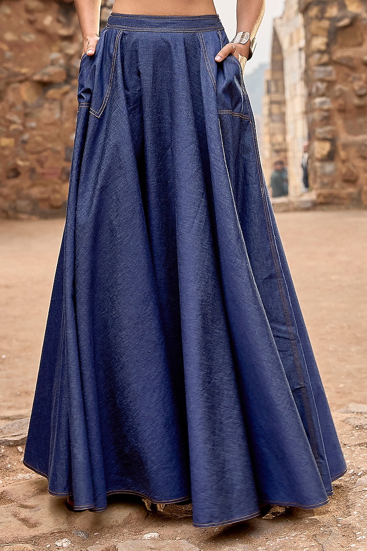 Indigo Cotton Denim Maxi Skirt Set by Dash and Dot at Pernia's Pop Up Shop