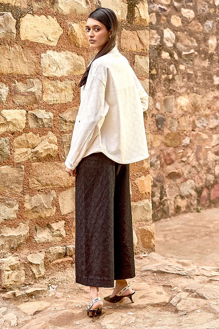 White Cotton Denim Textured Shacket by Dash and Dot at Pernia's Pop Up Shop