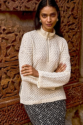 Ivory Acrylic Cotton Wool Recycled Polyester Knitted Top by Dash and Dot