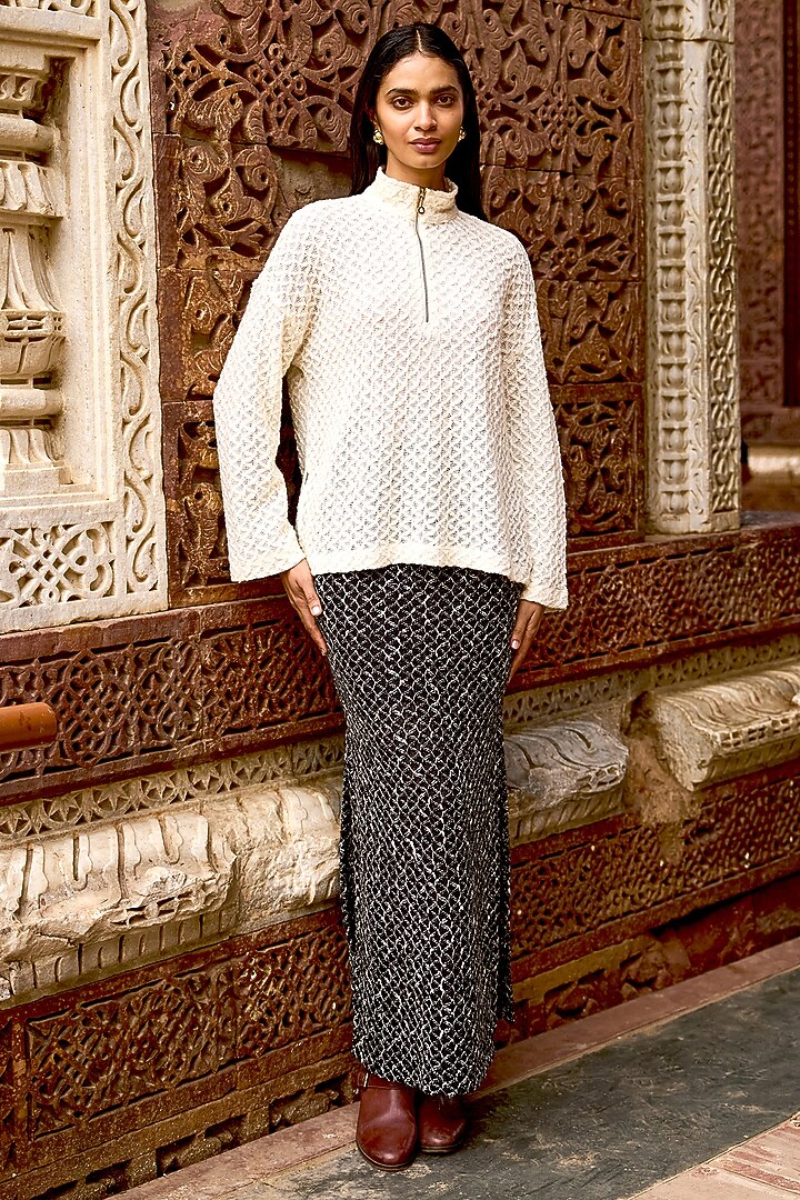 Ivory Acrylic Cotton Wool Recycled Polyester Knitted Top by Dash and Dot at Pernia's Pop Up Shop