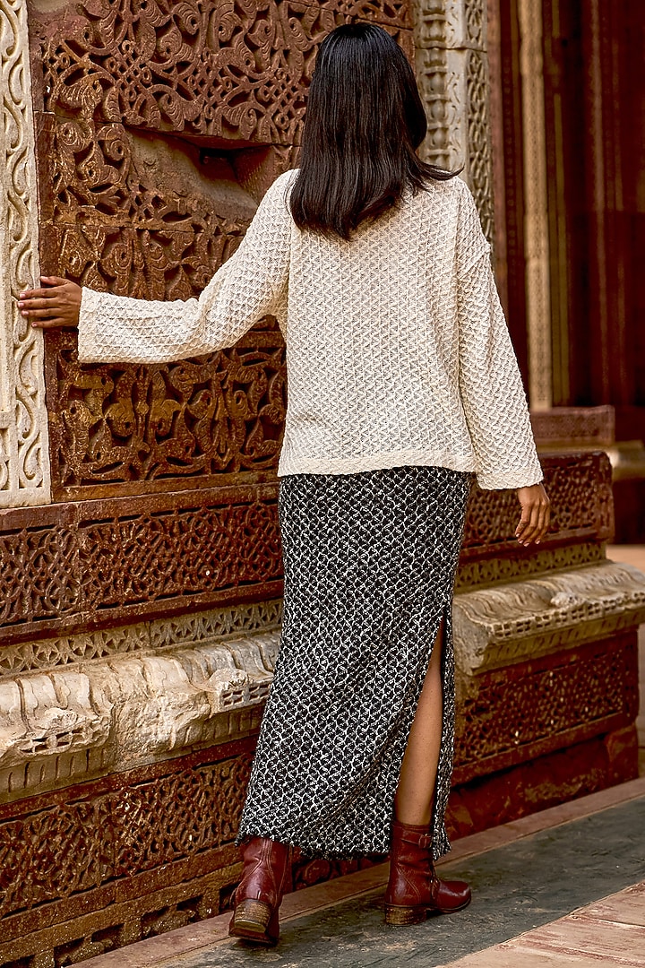 Black Acrylic Cotton Wool Recycled Polyester Knitted Maxi Skirt by Dash and Dot at Pernia's Pop Up Shop