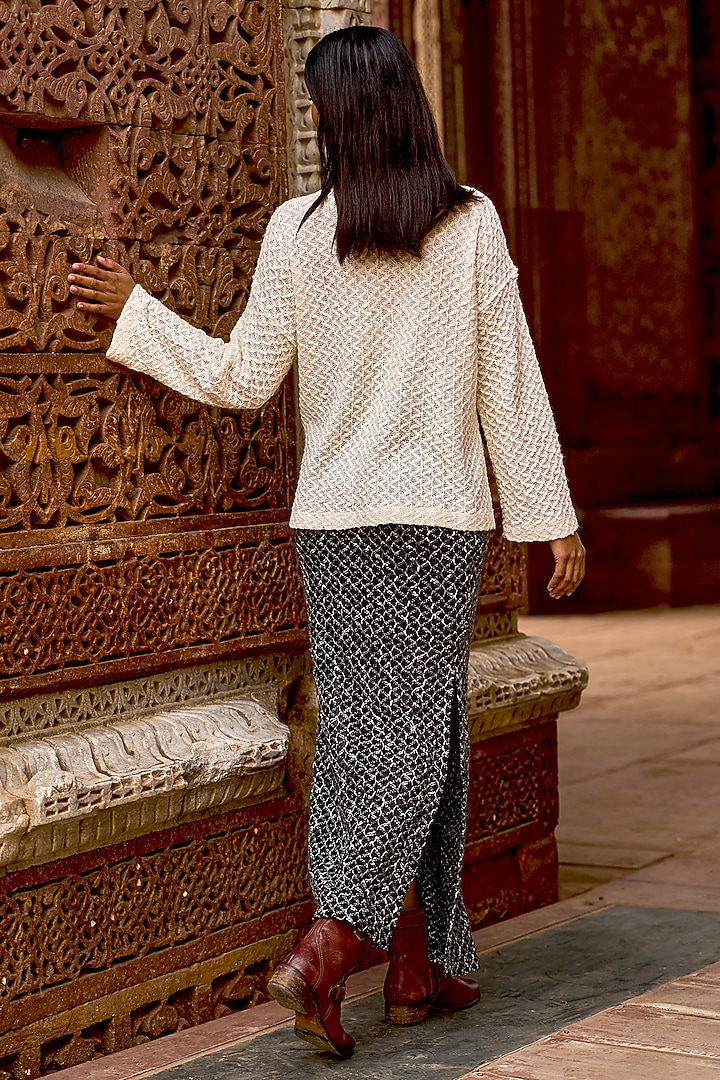 Black Acrylic Cotton Wool Recycled Polyester Knitted Maxi Skirt Set by Dash and Dot at Pernia's Pop Up Shop