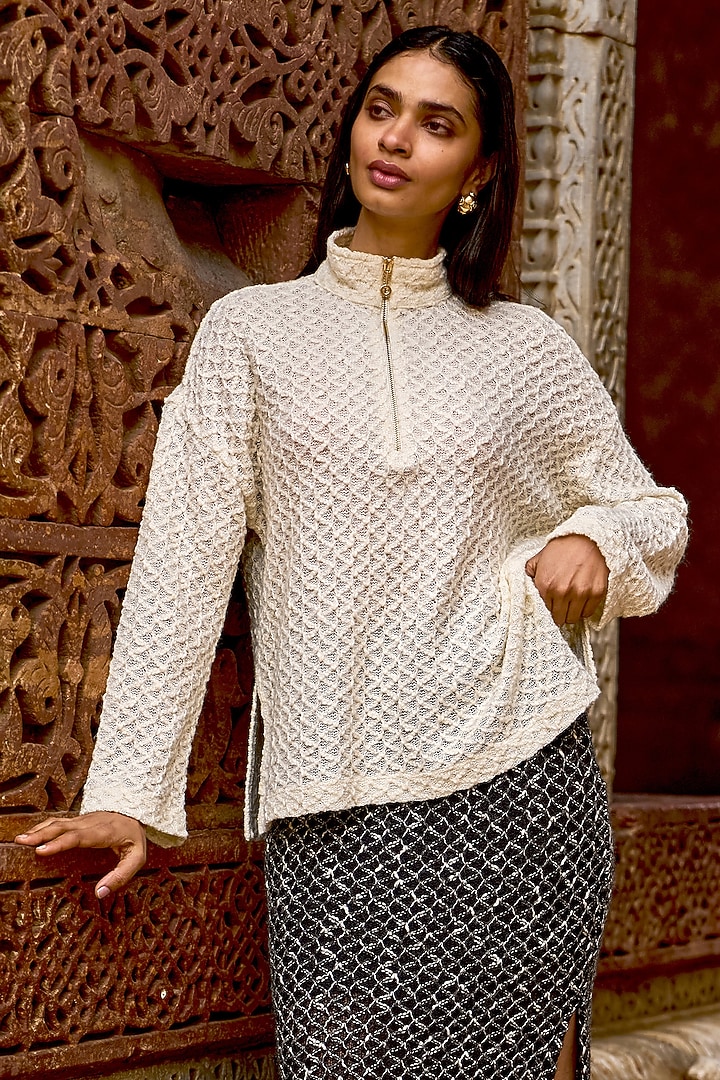 Black Acrylic Cotton Wool Recycled Polyester Knitted Maxi Skirt Set by Dash and Dot at Pernia's Pop Up Shop
