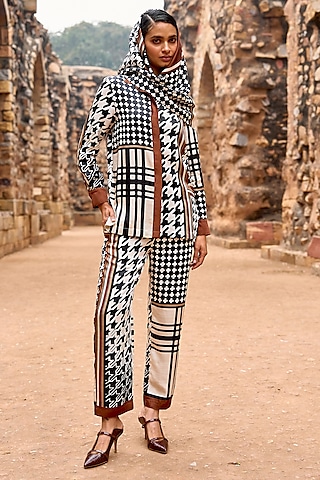 Multi-Colored Organic Viscose Geometric Printed Straight Pants by Dash and Dot
