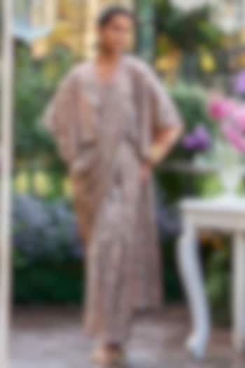 Antique Taupe Recycled Polyester Draped Kaftan Gown by Dash and Dot at Pernia's Pop Up Shop