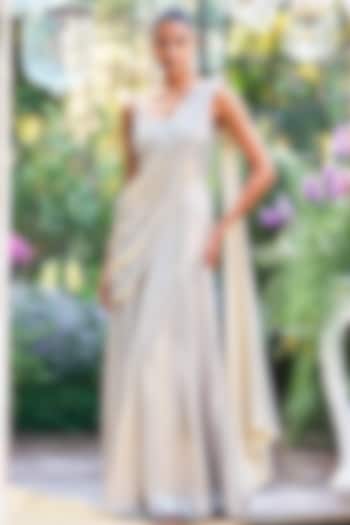 Ivory & Silver Nylon Draped Festive Gown Saree by Dash and Dot at Pernia's Pop Up Shop