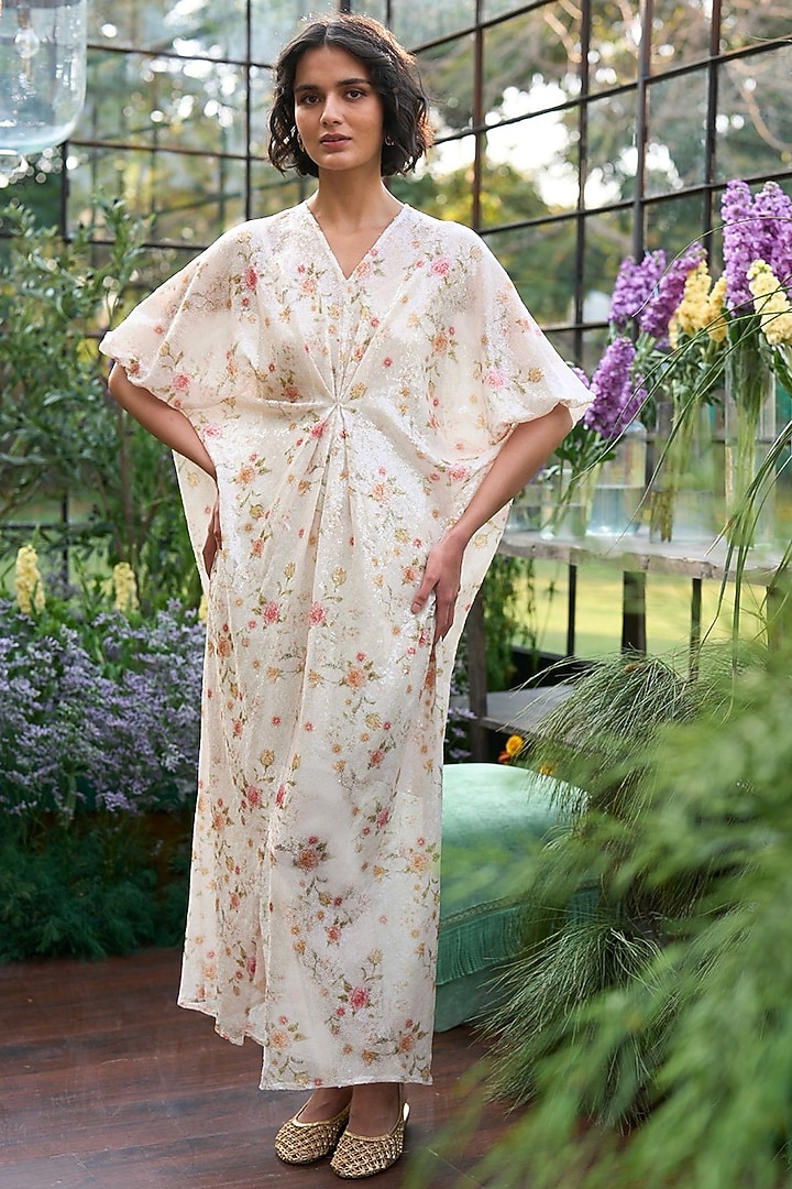 Multi-Colored Recycled Polyester Floral Kaftan Summer Dress by Dash and Dot at Pernia's Pop Up Shop