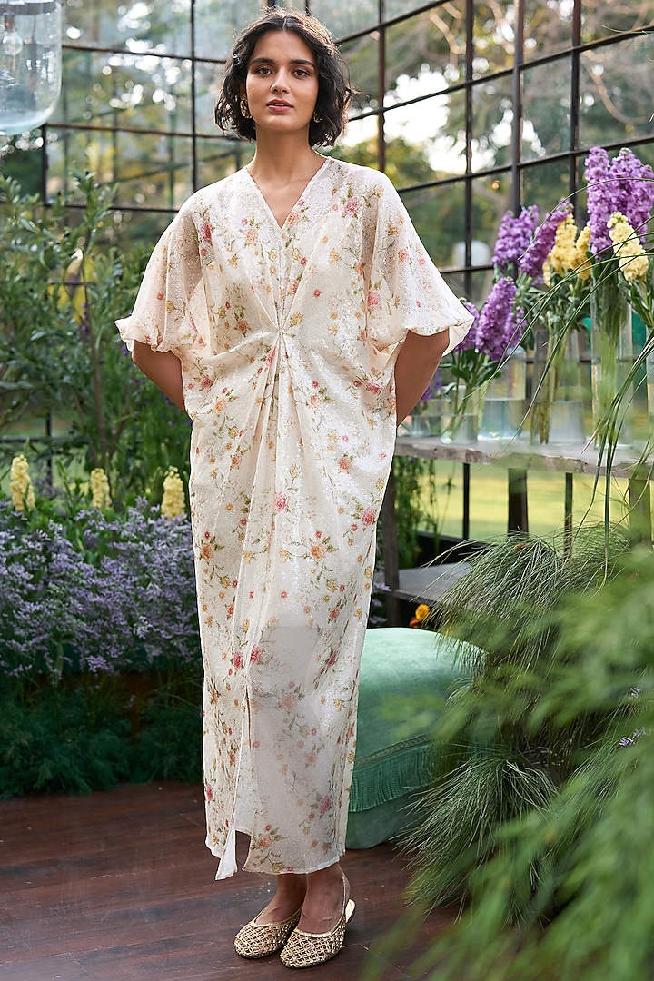 Multi-Colored Recycled Polyester Floral Kaftan Summer Dress by Dash and Dot at Pernia's Pop Up Shop