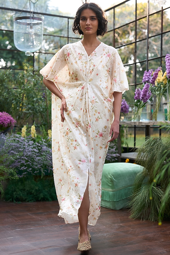 Multi-Colored Recycled Polyester Floral Kaftan Summer Dress by Dash and Dot at Pernia's Pop Up Shop