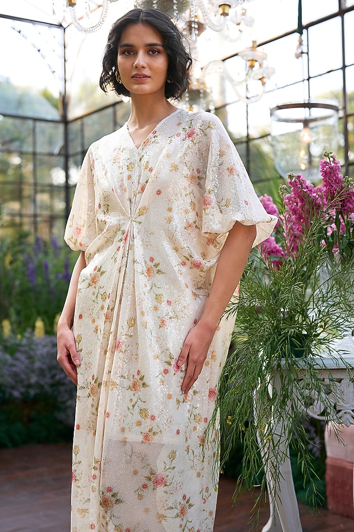 Multi-Colored Recycled Polyester Floral Kaftan Summer Dress by Dash and Dot at Pernia's Pop Up Shop