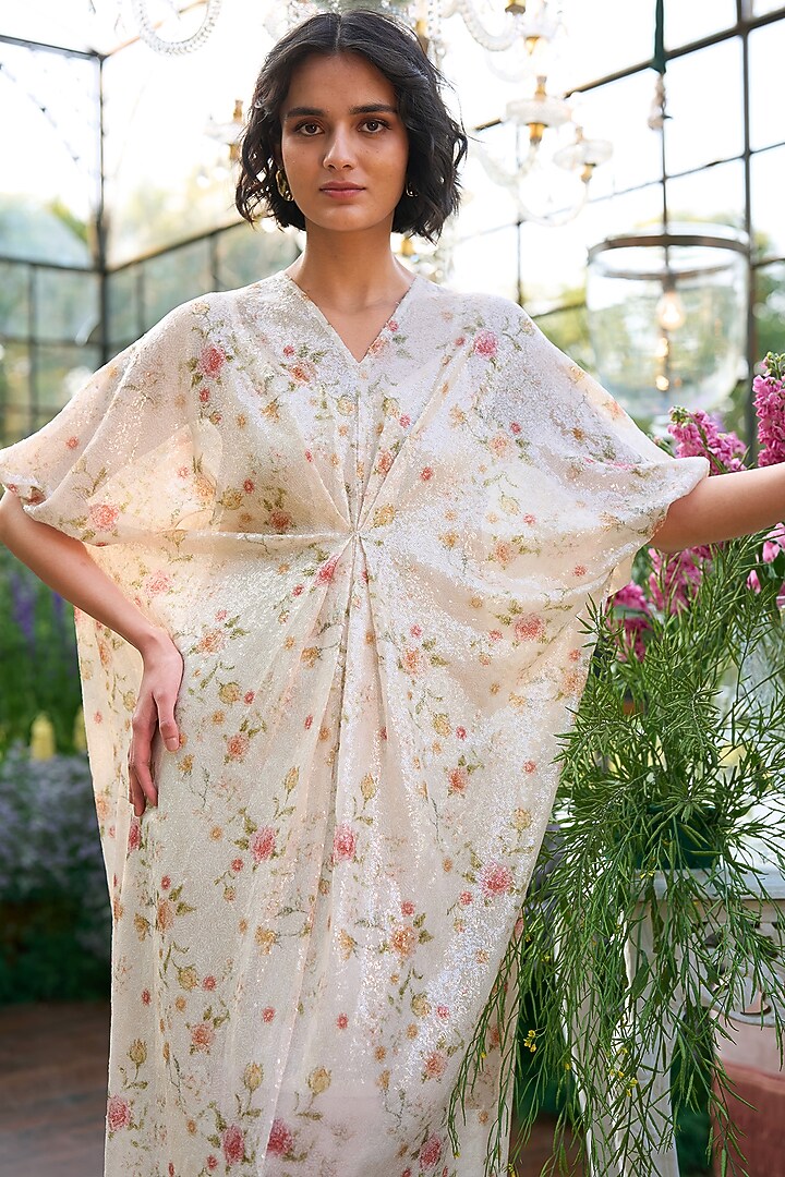 Multi-Colored Recycled Polyester Floral Kaftan Summer Dress by Dash and Dot at Pernia's Pop Up Shop