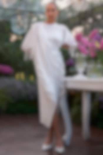 White & Silver Recycled Polyester Draped Kaftan Summer Dress by Dash and Dot at Pernia's Pop Up Shop