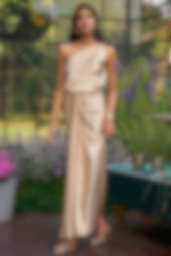 Champagne Satin Draped Maxi Skirt by Dash and Dot at Pernia's Pop Up Shop