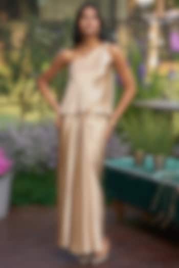 Champagne Satin Draped Maxi Skirt Set by Dash and Dot at Pernia's Pop Up Shop