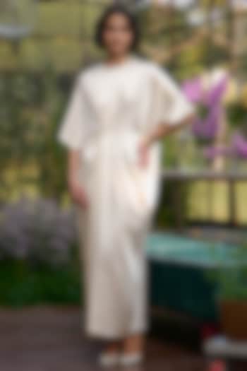 Ivory Satin Pleated Draped Kaftan Summer Dress by Dash and Dot at Pernia's Pop Up Shop