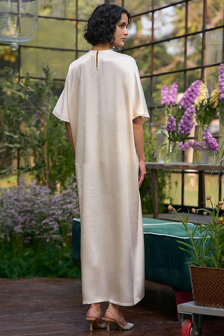 Ivory Satin Pleated Draped Kaftan Summer Dress by Dash and Dot at Pernia's Pop Up Shop