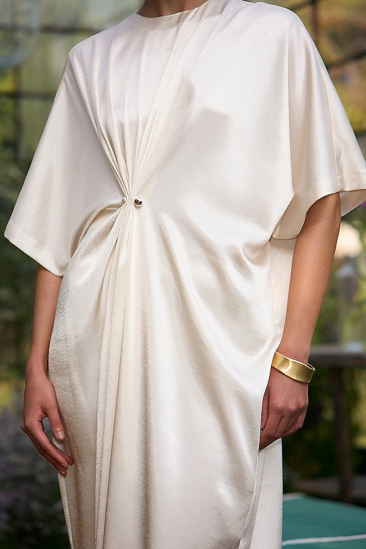 Ivory Satin Pleated Draped Kaftan Summer Dress by Dash and Dot at Pernia's Pop Up Shop
