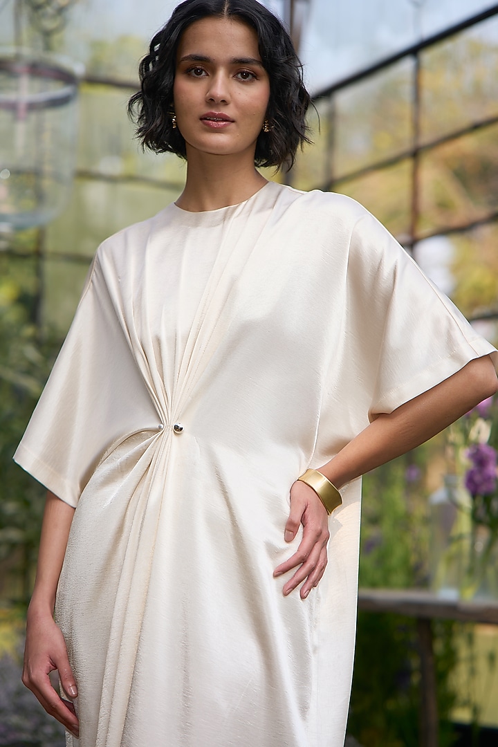 Ivory Satin Pleated Draped Kaftan Summer Dress by Dash and Dot at Pernia's Pop Up Shop