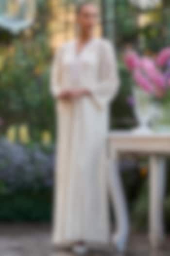 Ivory Recycled Polyester 3D Floral Embroidered Kaftan Summer Dress by Dash and Dot at Pernia's Pop Up Shop