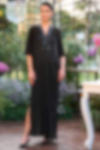 Black Mesh Knitted Jacquard  Kaftan Maxi Summer Dress by Dash and Dot at Pernia's Pop Up Shop