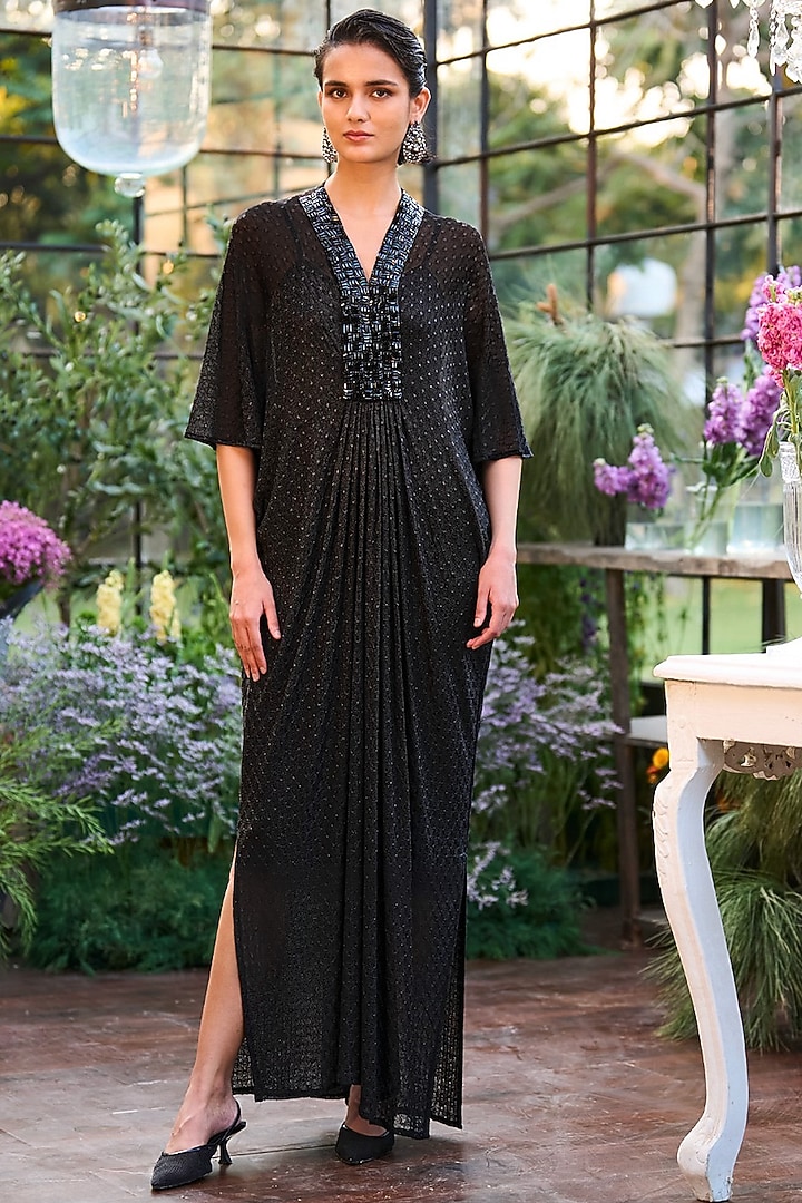 Black Mesh Knitted Jacquard  Kaftan Maxi Summer Dress by Dash and Dot at Pernia's Pop Up Shop
