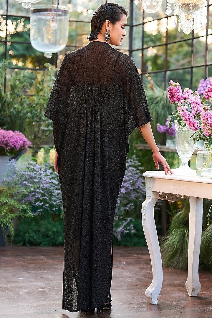 Black Mesh Knitted Jacquard  Kaftan Maxi Summer Dress by Dash and Dot at Pernia's Pop Up Shop