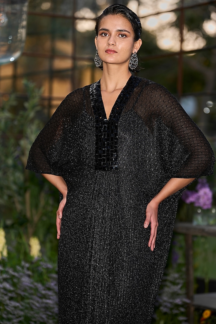 Black Mesh Knitted Jacquard  Kaftan Maxi Summer Dress by Dash and Dot at Pernia's Pop Up Shop