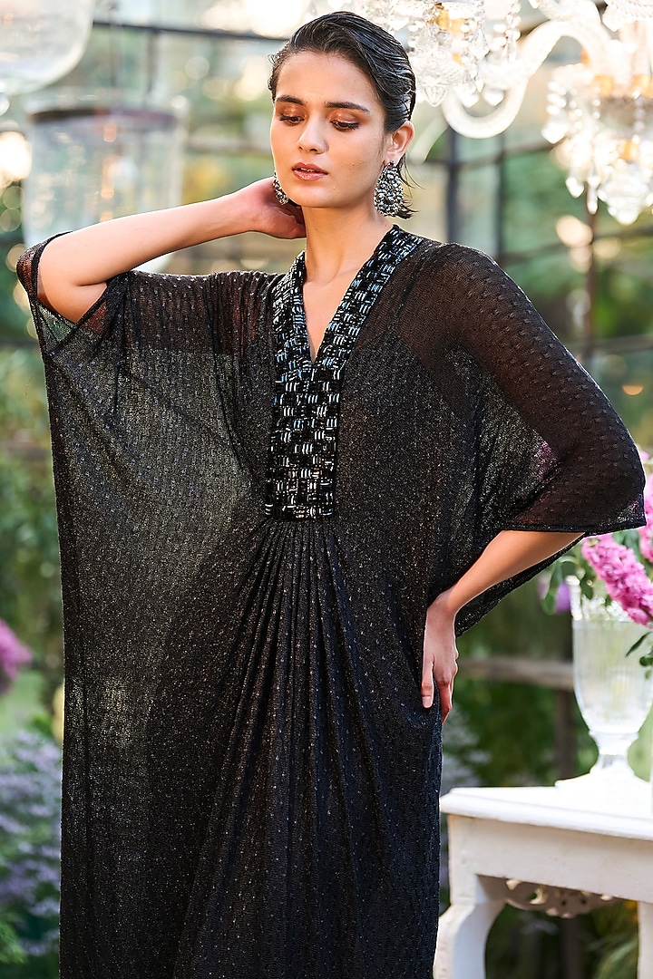 Black Mesh Knitted Jacquard  Kaftan Maxi Summer Dress by Dash and Dot at Pernia's Pop Up Shop