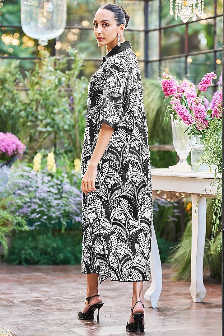 Black & White Recycled Polyester Cutwork Midi Summer Dress by Dash and Dot at Pernia's Pop Up Shop