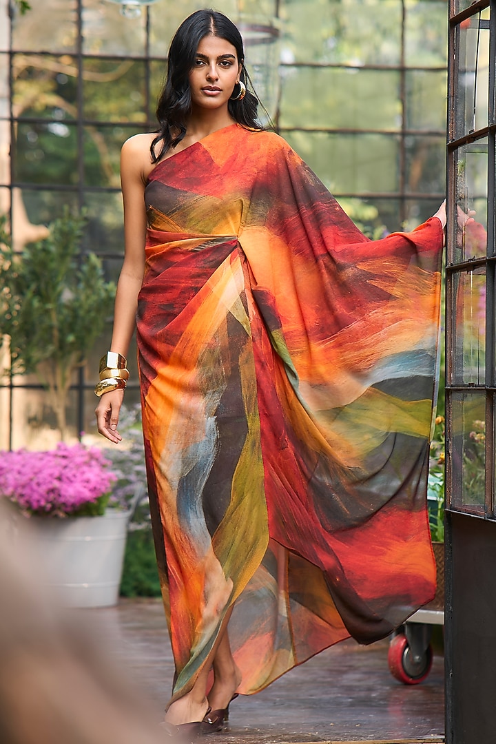 Multi-Colored Recycled Polyester Printed One-Shoulder Summer Dress by Dash and Dot at Pernia's Pop Up Shop