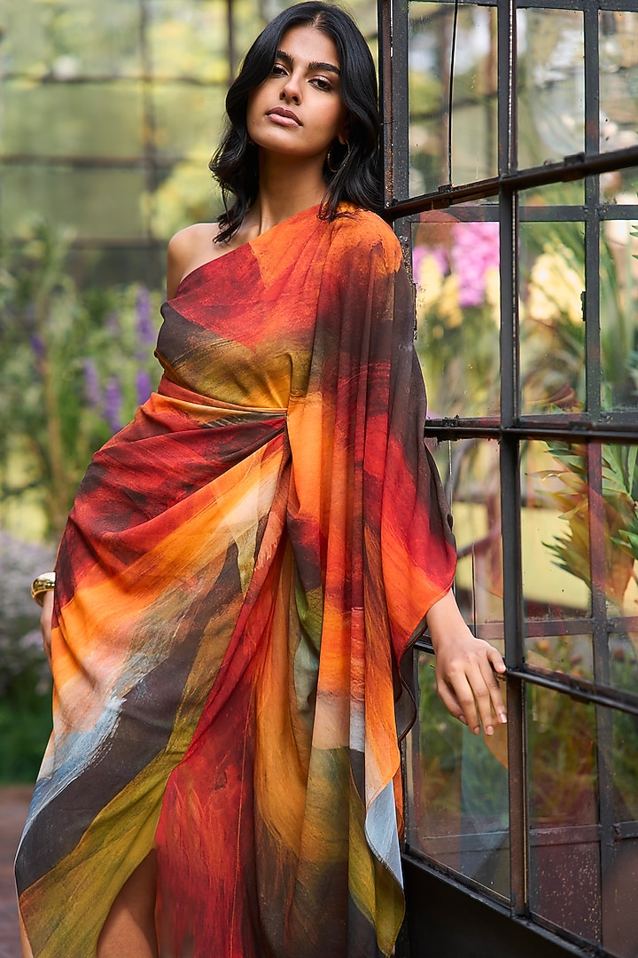Multi-Colored Recycled Polyester Printed One-Shoulder Summer Dress by Dash and Dot at Pernia's Pop Up Shop