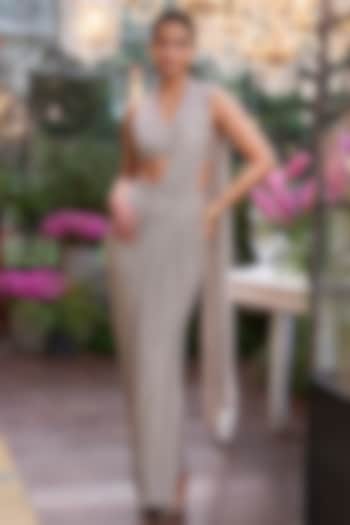 Dusty Mauve Recycled Polyester Knitted Draped Skirt Festive Saree Set by Dash and Dot at Pernia's Pop Up Shop