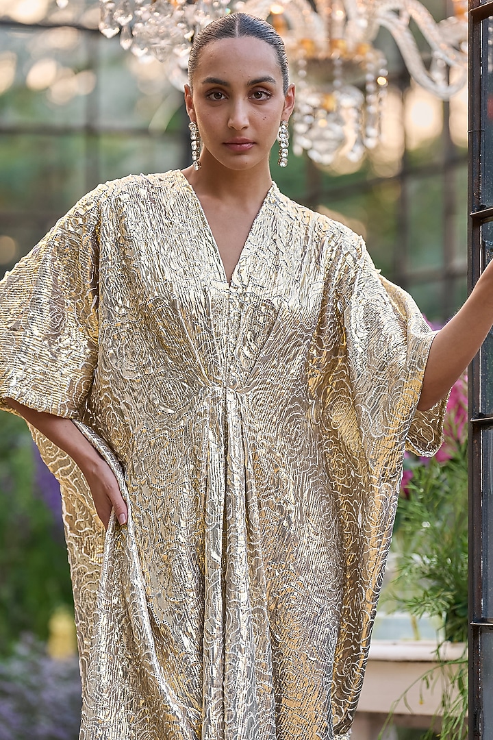 Antique Gold Recycled Polyester Cutwork Kaftan by Dash and Dot at Pernia's Pop Up Shop