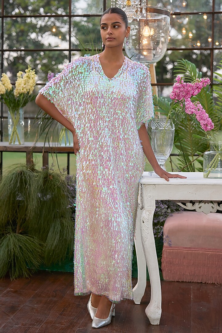 Ivory Ombre Recycled Polyester Kaftan Summer Dress by Dash and Dot at Pernia's Pop Up Shop