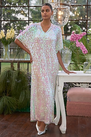 Ivory Ombre Recycled Polyester Kaftan Dress by Dash and Dot