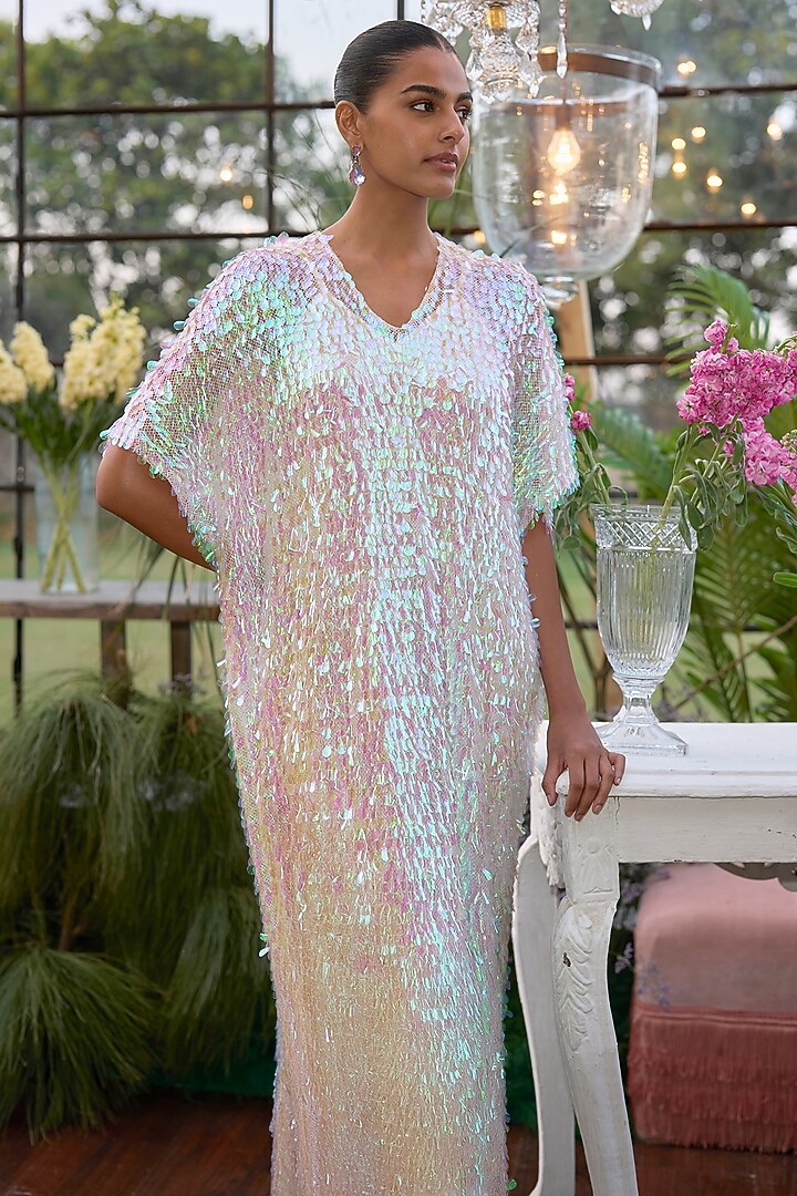 Ivory Ombre Recycled Polyester Kaftan Summer Dress by Dash and Dot at Pernia's Pop Up Shop