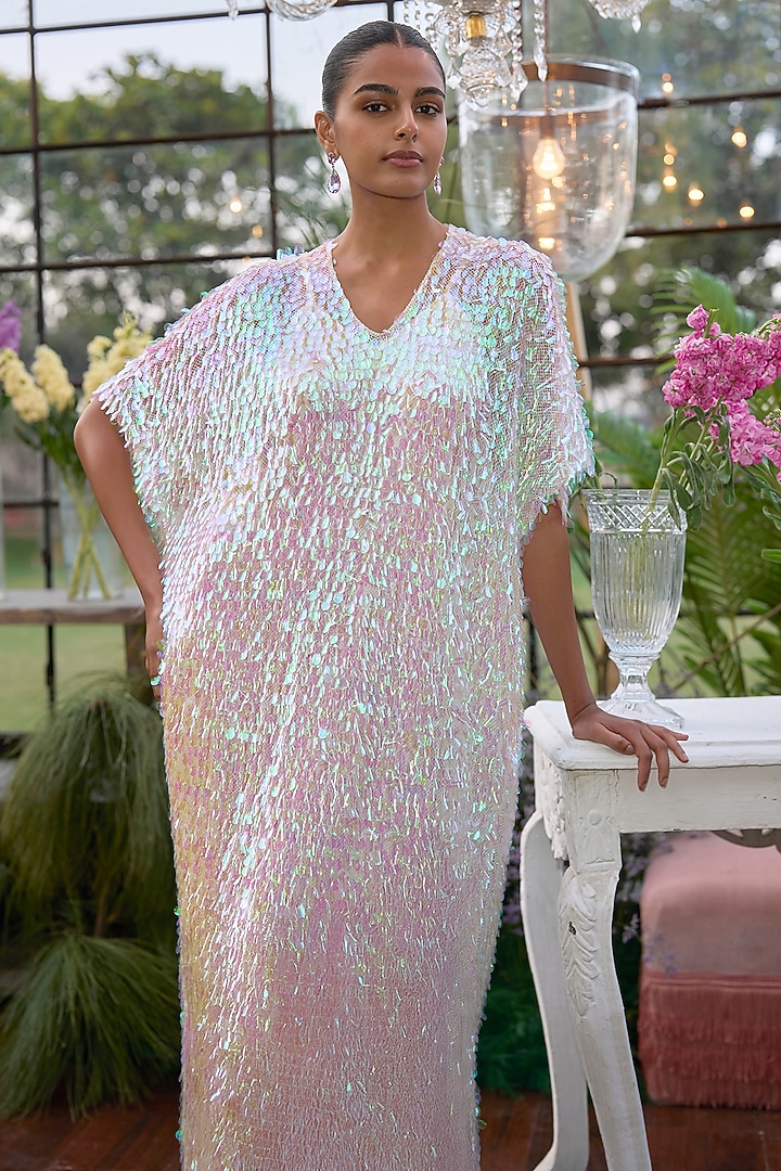 Ivory Ombre Recycled Polyester Kaftan Summer Dress by Dash and Dot at Pernia's Pop Up Shop
