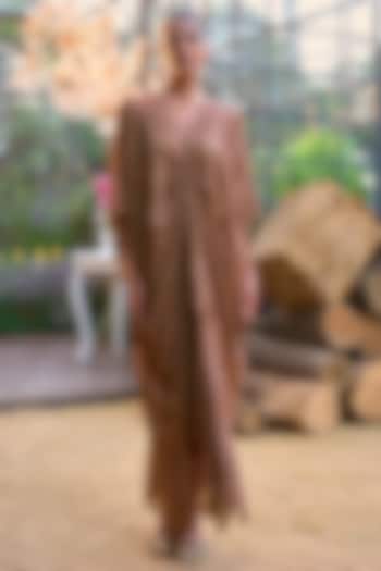 Caramel Recycled Polyester Textured Lace Kaftan by Dash and Dot at Pernia's Pop Up Shop