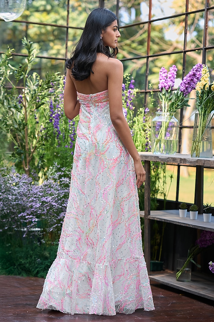 Multi-Colored Recycled Polyester Applique Embroidered Gown by Dash and Dot at Pernia's Pop Up Shop