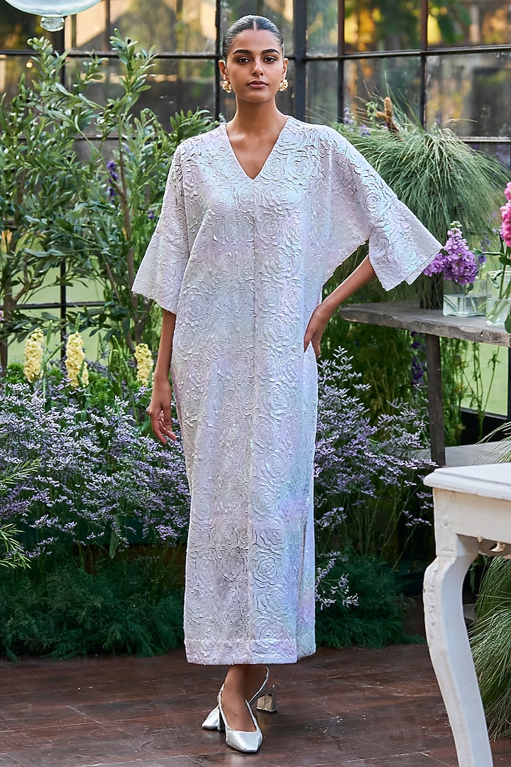 Ivory Recycled Polyester Cutwork Kaftan by Dash and Dot at Pernia's Pop Up Shop