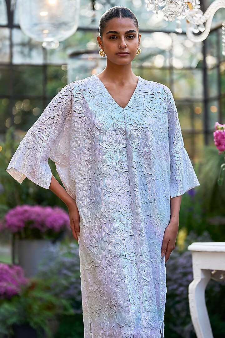 Ivory Recycled Polyester Cutwork Kaftan by Dash and Dot at Pernia's Pop Up Shop