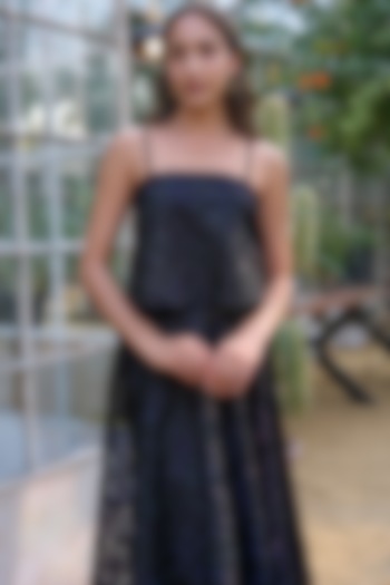 Black Recycled Polyester Cutwork Crop Top by Dash and Dot at Pernia's Pop Up Shop