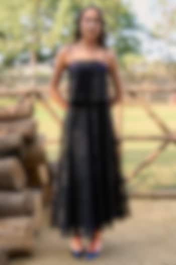 Black Recycled Polyester Cutwork A-Line Skirt by Dash and Dot at Pernia's Pop Up Shop