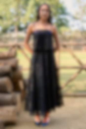 Black Recycled Polyester Cutwork A-Line Skirt Set by Dash and Dot at Pernia's Pop Up Shop